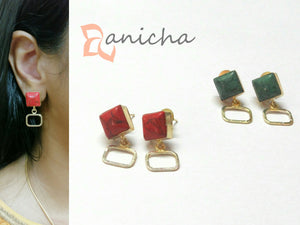 Gold plated square earrings (White available)