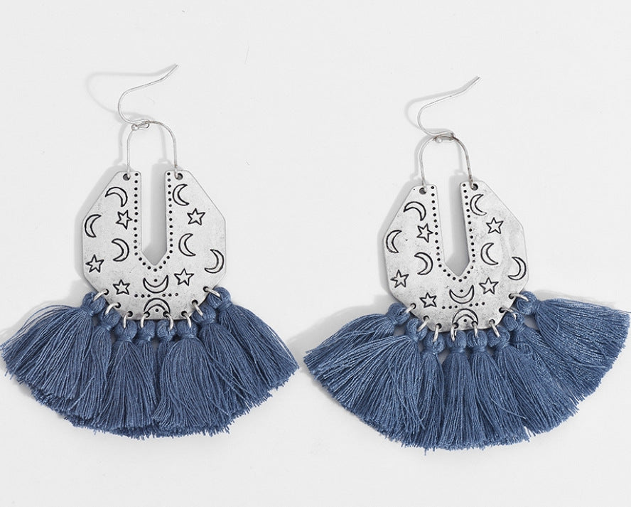 Tibetan silver moon tassel earrings