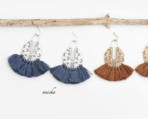 Tibetan silver moon tassel earrings