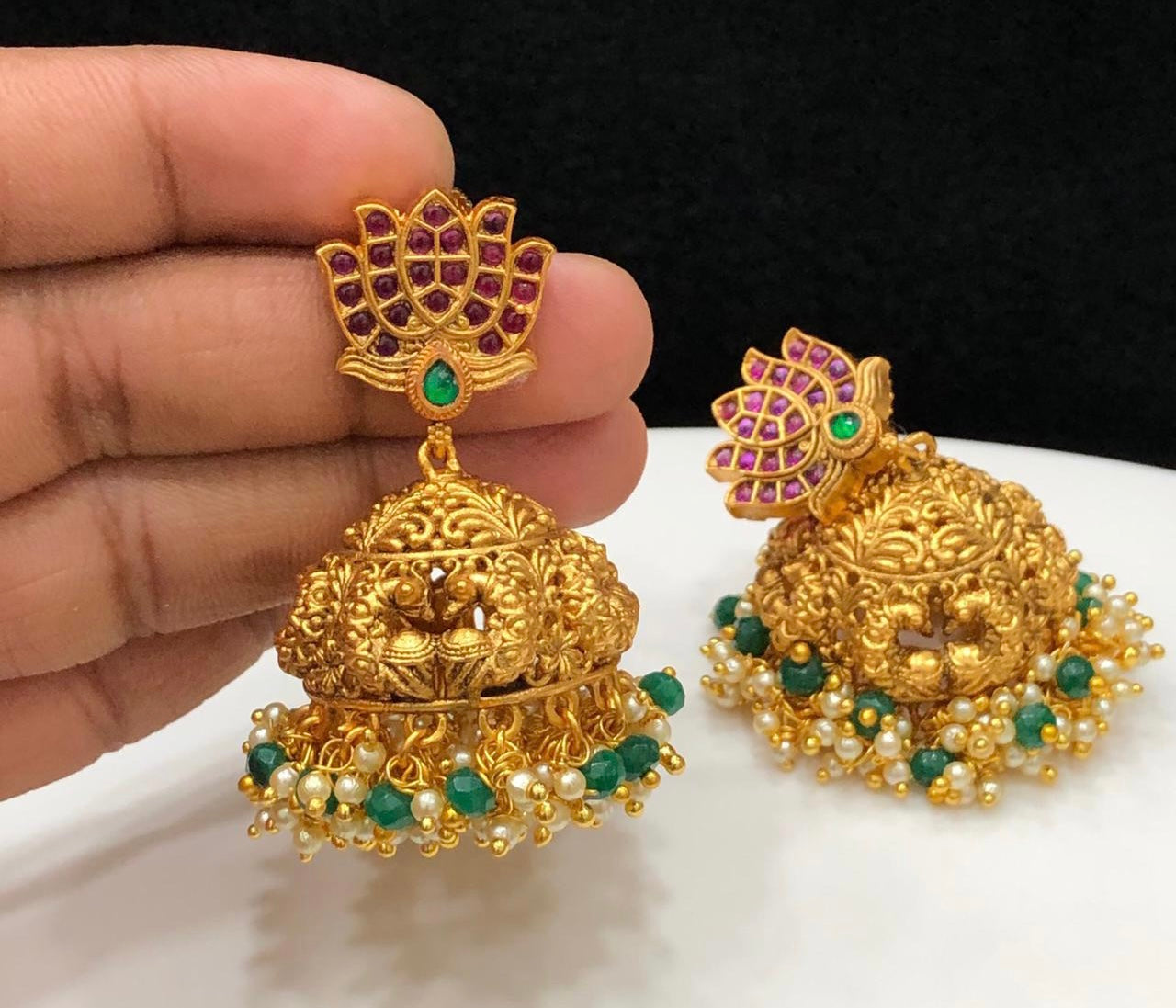 Gold lotus jhumkas