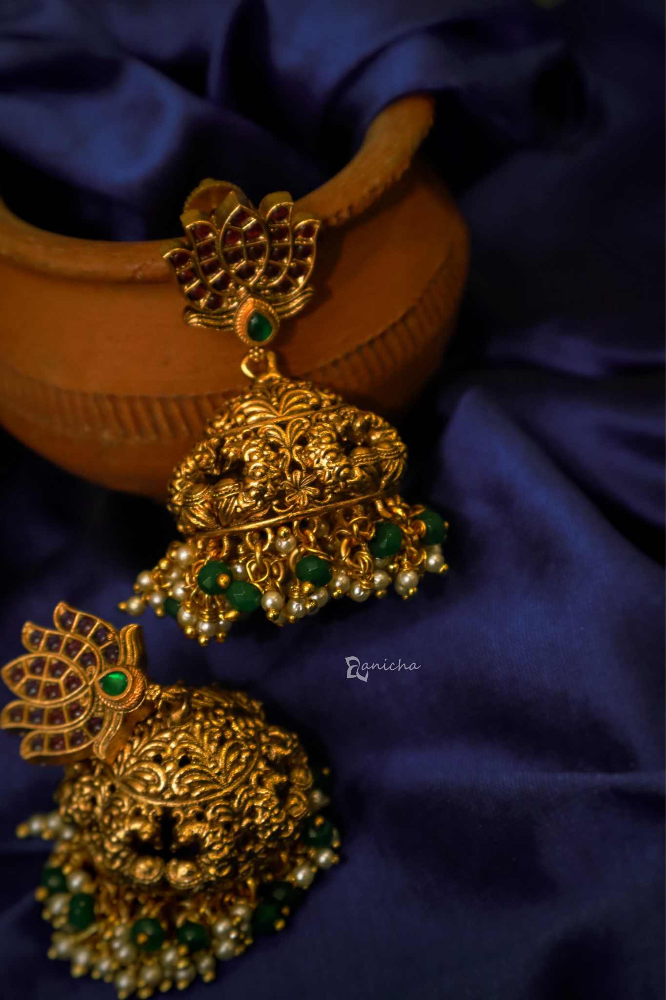 Gold lotus jhumkas