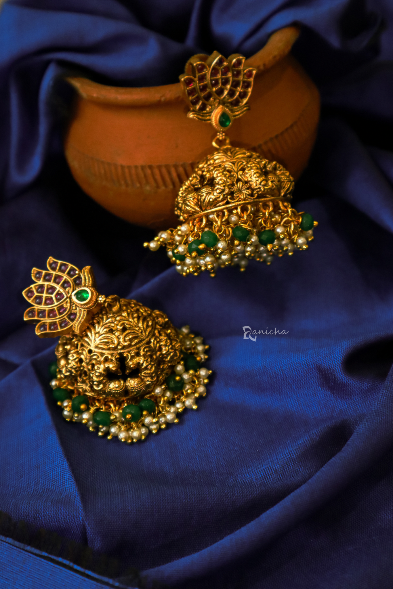 Gold lotus jhumkas